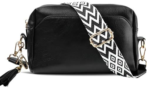 ferlord Umhängetasche Damen Leder, Bauchtasche Damen Stylisch Crossbody Bag Damen mit 3 Fächern, Klein Moderne Handtasche Damen Umhängetasche mit Breitem Schultergurt Elegante