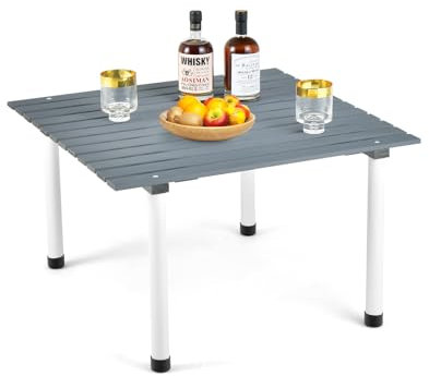 COSTWAY Tavolo da Campeggio Pieghevole per Esterni, Tavolo Picnic in Legno con Borsa Portatile, Tavolo da Campeggio Multifunzione per Spiaggia, Picnic, Pesca, Barbecue, 69 x 69 x 42 cm (Grigio)