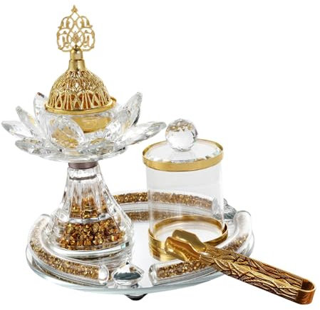 Sharplace Weihrauchbrenner-Set aus Glas, arabischer Weihrauchbrenner, Metallornament, Diffusor, Räuchergefäß für Schlafzimmer, Hochzeit, Raumduft, SPA, Desktop