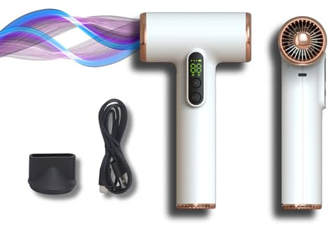 200W Sladdlös Hårfön för Resor, Bärbar Miniföning USB C Uppladdningsbar, med Digital Skärm, 3 Vindhastigheter och 3 Temperaturer, Borstade Motorer