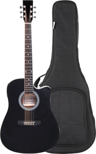 Classic Cantabile WS-10BK-CE Westerngitarre schwarz mit Tonabnehmer Taschen | Dreadnought-Style mit Cutaway, 6-Saiter, 20 Bünde, Bundstege: Neusilber, Decke, Boden, Zargen: Linde laminiert, Griffbrett