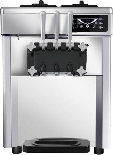 CVS Triple Head Commercial Ice Cream Machine 2200W – Stainless Steel Soft Serve Ice Cream Maker Machine with 2x5.5 L Hopper & 2x1.6 L Freezing Tank, 22L/H Output, LED Screen