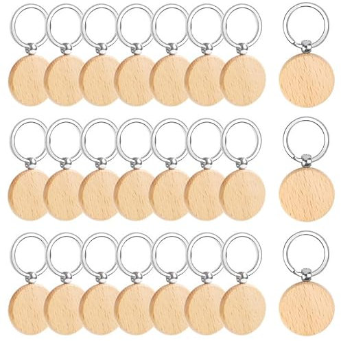 24 Stück Schlüsselanhänger Holz, Holzschlüsselanhänger mit Edelstahl Ring, Schlüsselanhänger Holz, Personalisiert Beschriftbare Schlüsselanhänger DIY, für Malerei, Deko, Geschenke