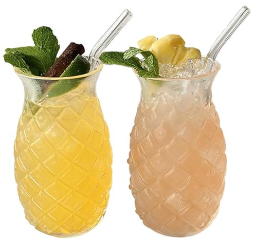 KDAMGOQE 2pcs verres d'ananas avec des pailles 14 oz tasses d'ananas verres de cocktails amusants