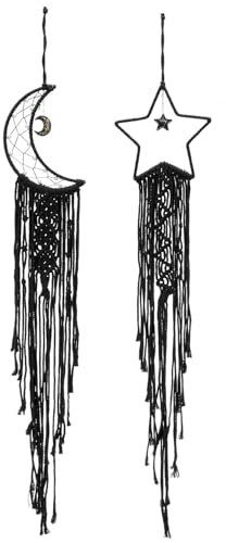 PATIKIL Traumfänger-Dekor mit Mond und Stern 99,1 cm Makramee Schwarz | Boho-Traumfänger, gewebter Wandbehang, für Heimdekoration Schlafzimmerzubehör Cafés Hochzeitsdekoration