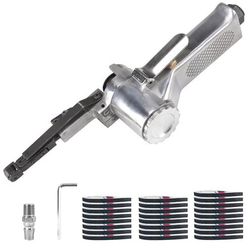 Pneumatische Bandschleifmaschine, Robust und Einfach zu Bedienen, Fingerschleifer, Der Griff ist Um 360° Drehbar, Luftbandschleifer, für Schleifen, Schärfen und Entfernen von Rost (Silber)