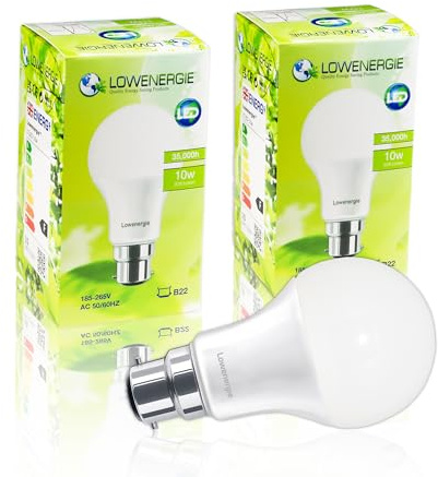 LOWENERGIE LED Light Bulbs 10W Bayonet B22 Warm White 3000K A60 GLS Lamps – Pack of 2 Energy-Saving Everyday Lighting [Energy Class F]