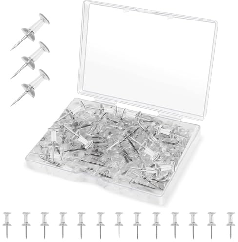 100 Pcs Clear Push Pins, Transparent Push Pins Drawing Pins Thumb Tacks with Storage Box for Home Office Pin Board Notice Board