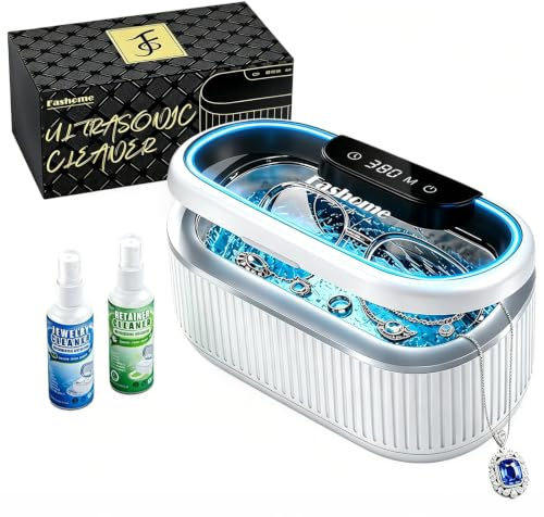 Fashome Ultrasonic Cleaner with 2 × 100ml Cleaning Solutions | 45kHz 3 Modes, 550 ml Stainless Steel Tank, Suitable for Jewellery, Glasses, Rings, Dentures, Elegant Gift Box