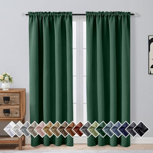 OVZME Christmas Green Blackout Curtains for Bedroom 72 Inch Length 2 Panels Set, Solid Thermal Insulated Energy Saving Window Curtains for Living Room, Dual Rod Pocket Window Drapes, 2x40Wx72L Inches