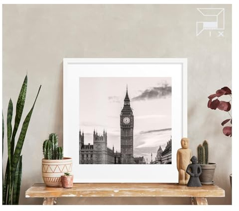 Pix FRAMES Bilderrahmen 40x40 cm - Holz Fotorahmen - Weiß | Holzbilderrahmen mit Plexiglas - Bilderrahmen Holz zum Aufhängen - Wooden Picture Frame - Photo Frame zum Aufstellen