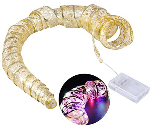 ZEPFJHE Guirlande lumineuse en ruban pour sapin de Noël, décoration de fête d'anniversaire, de vacances, fonctionne à piles