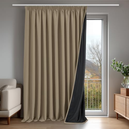 Deconovo 100% Verdunklungsvorhänge Blickdicht Vorhänge mit kräuselband Gardinen Wohnzimmer Vorhang Verdunkelung Thermovorhänge gegen Hitze Wärmeisolierend, H245 x B300 cm, Taupe, 1 Stück