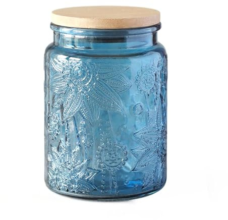 ZhouZGlass Vintage Glass Jar with Lids, 700ml Airtight Glass Storage Jar, Colored Mason Jars for Kitchen Decorative Jar for Coffee Tea Candy Cookies, Cute Jars(Blue)