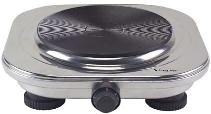 BEPER P101PIA100 Fornello Elettrico, Piastra in Ghisa Ø18,5 cm, Termostato Regolabile 5 Livelli, Corpo in Acciaio Resistente, Protezione Surriscaldamento – 1500W
