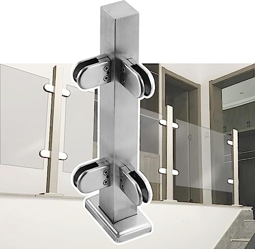ZRQSMCX Ringhiera in Vetro per Interni, corrimano per Scale, Morsetti per ringhiere in Vetro Argentato con Guarnizione, Sistema di ringhiera in Vetro per corridoi e terrazze，Silver-Corner Post-65cm