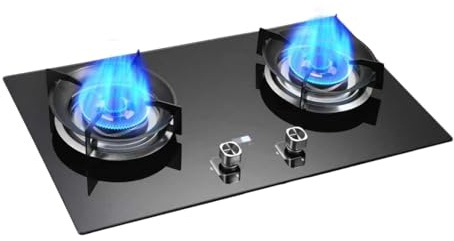 Portable Gas Stove,4.2kW Fire Ring Cooktop 2 Burners,Tempered Glass Freestanding Cooktop,Round Prevent Skidding Pot Rack,with Flameout Protection(LPG)