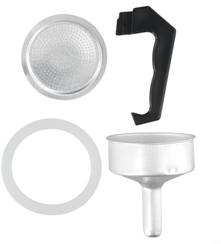 Honseadek Gasket Coffee Moka Pot for Parts Handle Black Seal Funnel Filter Espresso 3 6-piece 9 12 Cups Silver Replacement (6 Cup)