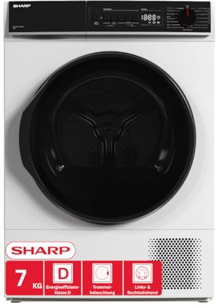Sharp KD-PRO7S7GWD-DE Wäschetrockner, 7kg, D, WiFi, 15 Trockenprogramme inkl. 20-Minuten-Schnelltrockenprogramm, Weiß