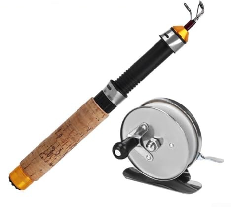 Honseadek Ice Fishing Set - 60/80/100cm Carbon Fiber Rod in Wood Grain Finish with Red High-Performance Reel, Compact and Durable Kit(A-1m Fishing Rod Ice fishing rod set)