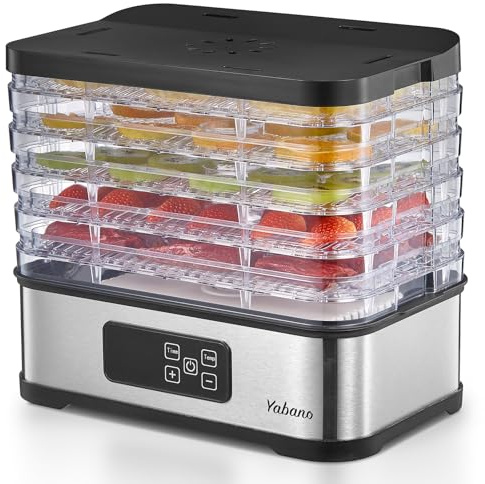 Deshidratador de Alimentos 250W con Temporizador Digital y Control de Temperatura, 5 Bandejas, sin BPA, Secadora Eléctrica para Frutas, Verduras, Carne, Hierbas y Snacks para Perro