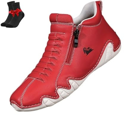 Barfotastövlar Damläder Vattentäta ortopediska skor, Höga halkfria dragkedja Utomhusvandring Vandring Casual Sneakers(Red,42 EU)