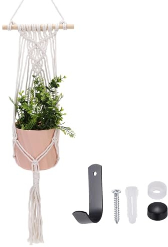 sourcing map Macrame Plant Hanger, 34 Inch Plant Hanger Indoor Outdoor Hanging Planter with Hook Tassels Decorative Crochet Cotton Rope for Home Decor Plants Pots,Woven Style Beige