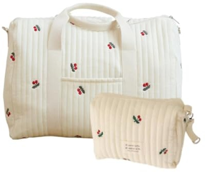 Borsa Parto Ospedale Mamma Grande, Borsa Passeggino Set da 2 Pezzi, Neonato Cambio, Mommy Bag, Spalla in Cotone con Ricamo, Stampa Carina Portatile Universale