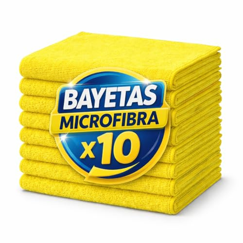 Pongal Bayeta Microfibra Multiusos 30x40cm 260g m2 Alta Absorción Profesional Reutilizable Sin Pelusa Limpieza Hogar Cocina Baño Cristales Coche Oficina Pack 10 Colores Surtidos Duradera (Amarillo)