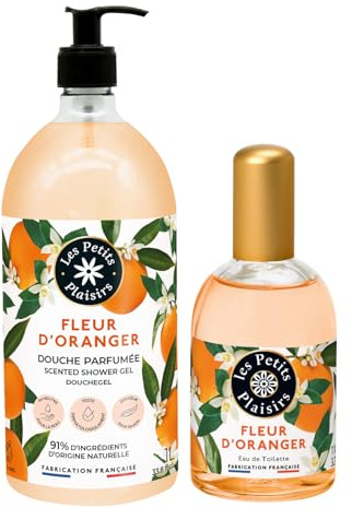 Les Petits Plaisirs – Eau de toilette 110ml + Gel douche 1L Fleur d’Oranger – Parfum femme floral & gel douche parfumé famille – Senteur douce et ensoleillée