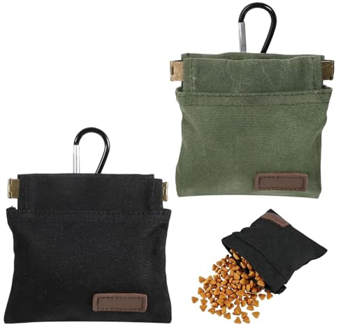 2 Stück Leckerlibeutel für Hunde,13x12cm Futterbeutel Hundetraining,Freihändige Futterbeutel Hundetraining mit Karabiner,Trainingstasche für Haustiere,Leckerlibeutel für Hundefutter (Schwarz & Grün)