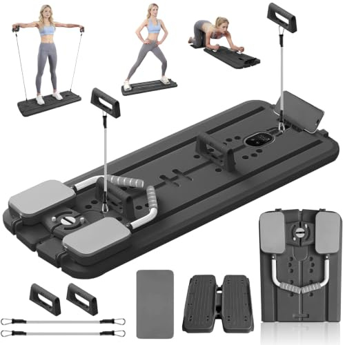 Tabla de Pilates en Casa,Pilates Reformer Multifuncional,Pilates Board Plegable con Máquina de Esquí,Entrenamiento Abdominal,Cuerda de Tensión,Reformer Pilates Maquina con Push Up