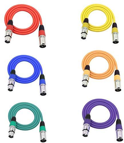 LoongGate Symmetrische Mikrofonkabel - Hochwertige Qualität und Klangklarheit, extrem geräuscharm - XLR-Stecker auf XLR-Buchse Mikrofonkabel (1m 6-Pack, 6 Farben)
