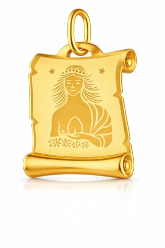 Rodium – Colgante de oro con el signo zodiacal Virgo en oro amarillo de 14 quilates y 585 milésimas – Forma rectangular – Fabricado en Italia – Idea de regalo