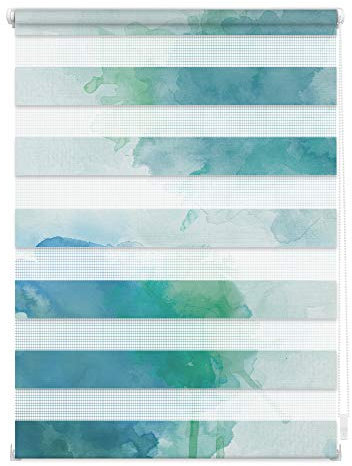 Lichtblick Doppelrollo Klemmfix ohne Bohren mit Motiv, Aquarell - Blau Grün, Blickdicht, Made in Germany, Klemmträger 80 cm x 150 cm (B x L)