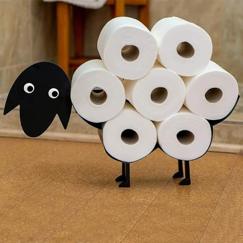 HomeZone®, Toilettenpapierhalter aus Metall, Schaf-Design, für bis zu 7 Rollen, Schwarz