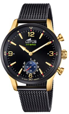 Lotus Uhr Smart Herren Hybrid Connected aus Edelstahl 316l | Schwarz, Analog, Wasserdicht 10 ATM 18804/1, Musiksteuerung, Schrittzähler, Anrufbenachrichtigung und -ablehnung