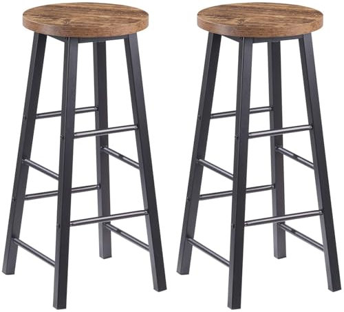 WOLTU Barhocker 2er Set mit Fußstütze, 71 cm Hohe Barstuhl aus Stabilem Metallgestell, Einfache Montage - für Küche, Bartheke und Esszimmer - Schwarz+Holz Vintage