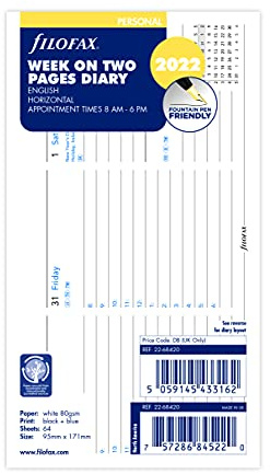 Filofax Terminkalender 2022, Wochenansicht auf 2 Seiten, Querformat