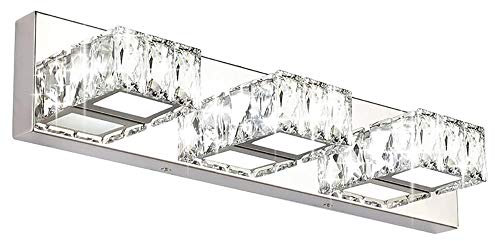 Lampe de miroir LED moderne en cristal pour salle de bain, lampe de maquillage, IP44, étanche, lampe de salle de bain, applique murale en acier inoxydable, 3 têtes 46 cm, 9 W, 810 lm, lumière blanche