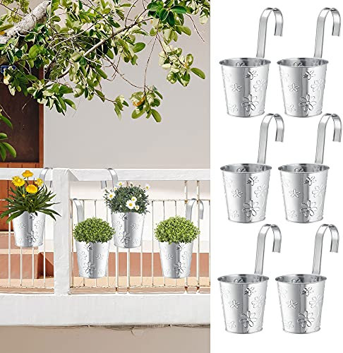 Cepewa Übertopf Zink Springflower 6er Set │Blumentopf zum Hängen mit geprägtem Muster │Ø 11 cm Silber (6er Set Übertopf Springflower Silber)