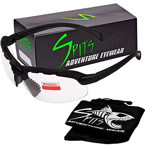 Spits Eyewear Hunting Top Focal OR Bottom Bifocal Shooting Safety Glasses, Black Frame, Various Lens Options (Clear Lenses, 1.75 Top Focal)