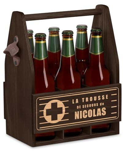 Maverton Porte Bouteille en Bois pour Lui, Range Bouteille avec Gravure | Pour 6 Bouteilles, Idee Cadeau Homme Anniversaire, Cadeau Personnalisé pour Bière, Casier à bière pour Homme, Secours