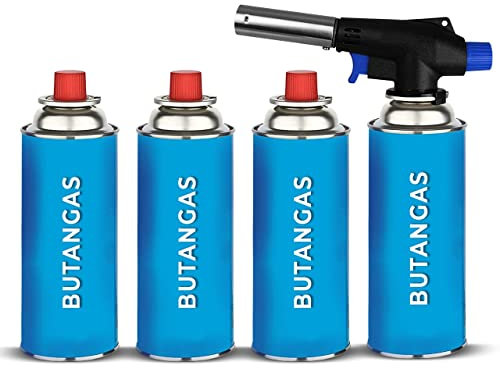 Brenneraufsatz Flambierer inkl. 4 Gaskartuschen Butan Brenner Bunsenbrenner Gas Lötbrenner Gasbrenner Flambiergerät Unkrautbrenner