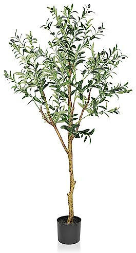 YOLEO 5.5FT Artificial Olive Tree Tall Faux Silk Olive Plant Lifelike Fake Tree for Home Office Indoor Decor (Style 1)