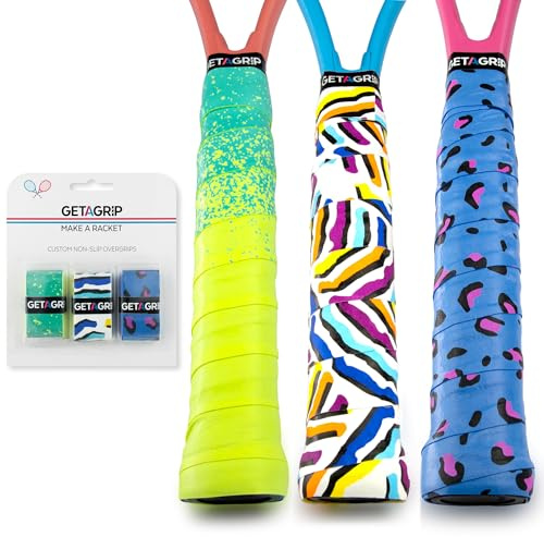 GET A GRIP - Personalisiertes Tennisschläger Übergriffband - Rutschfestes Tennis Overgrip, Griffband für Padel, Badminton, Squashschläger - Anti-Schweiß (Find Your Flair Pack, 3 Griffe (15% Rabatt))