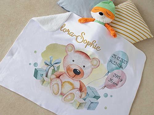 GRAZDesign Babydecke mit Namen, personalisierte Geschenke Baby, Junge und Mädchen, Baby Decke Neugeborenen Krabbeldecke - Bärchen