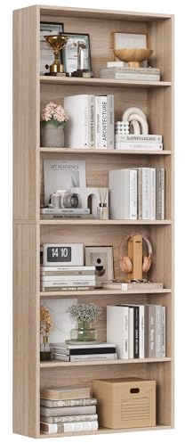 FirFurd Bookcase 6 Tiers Bookshelf Oak Tall Bookcase with Open Storage | Freestanding Shelving Unit for Living Room Home Office, Wooden Display Shelf for Dining Room, Book Storage Rack 60x23.5x180cm