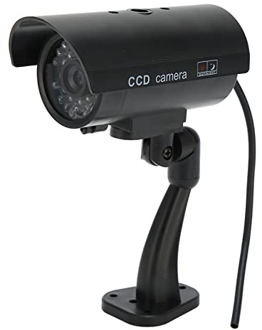 Fausse Caméra, Caméra de sécurité Factice, Fausse Caméra de Surveillance Simulée CCTV avec Lumière Clignotante Rouge Réaliste et Autocollant D'avertissement pour Intérieur