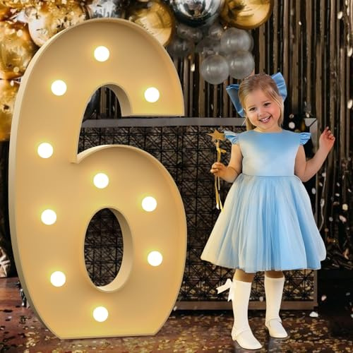 Tongjoy Marquee Light Up Numbers 6, 4FT DIY Marquee Numbers for 16th 60th Birthday Decor, Mosaic Numbers for Balloons, Marquee Light up Letters for Anniversary Engagement Party Decor, Foam Board Kit